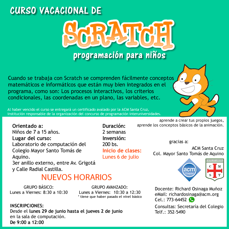 nuevos horarios curso vacacional de scratch4