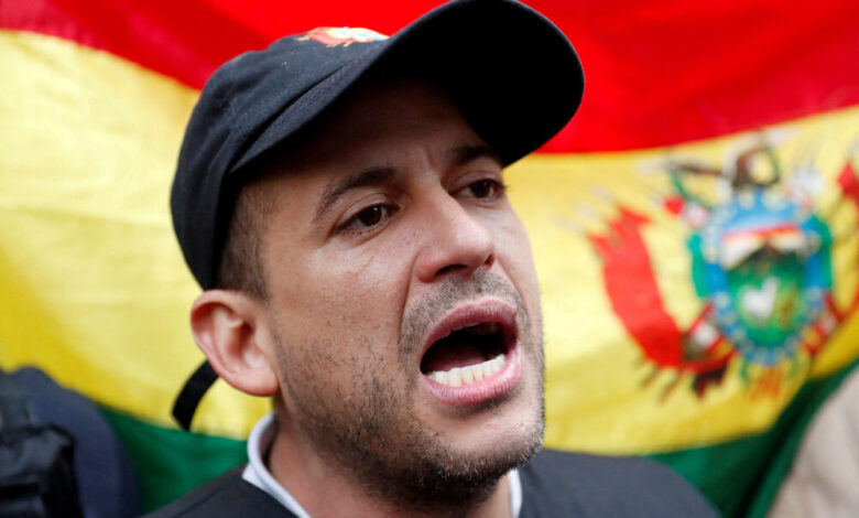 FILE PHOTO: Santa Cruz civic leader and major opposition figure Camacho speaks to the media in La Paz