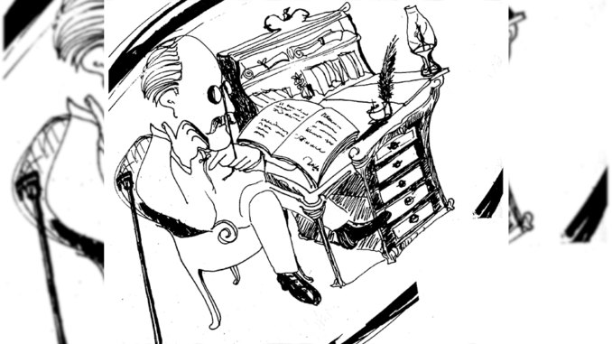 José Peredo Antelo. Dibujo de José Luis Durán Mendoza, libro "Pensadores cruceños" de Marcelino Pérez Fernández.