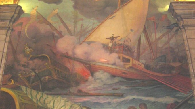 Josep Maria Xiró i Taltabull (1927): La batalla de Lepant, pintura mural, ubicada inicialmente en el Salón de Sant Jordi, de la Generalitat de Catalunya, pero escondido en 2023 por el desgobierno catalán.