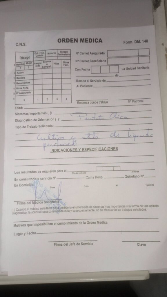 Orden médica de Juan Tanne Zeballos (87 años)